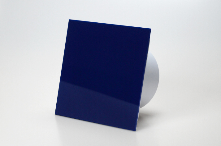 Ventilator med indbygget timer, 100mm/125mm, blankt plexiglas i bl