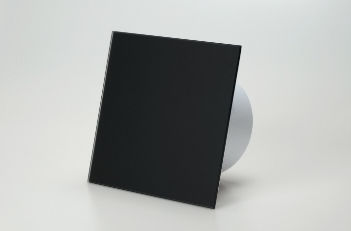 Ventilator med indbygget forsinket timer, 100mm/125mm, mat sort glas