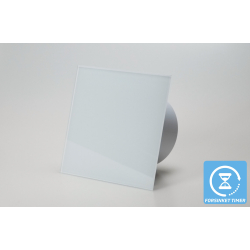 Ventilator med indbygget forsinket timer, 100mm/125mm, blankt hvidt glas