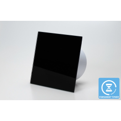 Ventilator med indbygget forsinket timer, 100mm/125mm, blankt sort glas