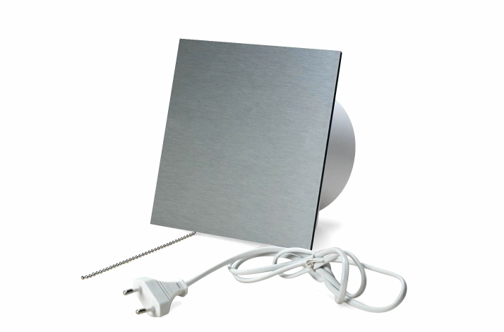 Ventilator med snoretrk, 100mm/125mm, brstet aluminium