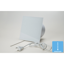 Ventilator med snoretrk, 100mm/125mm, blank hvid glasfront