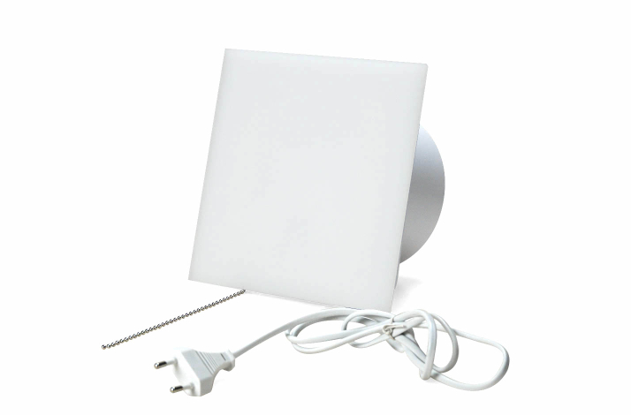 Ventilator med snoretrk, 100mm/125mm, plexiglas mat hvid