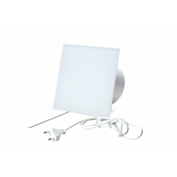 Ventilator med snoretrk, 100mm/125mm, mat hvid glasfront