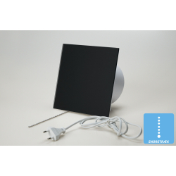 Ventilator med snoretrk, 100mm/125mm, mat sort glasfront