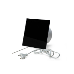 Ventilator med snoretrk, 100mm/125mm, blank sort glasfront