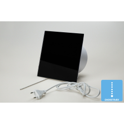 Ventilator med snoretrk, 100mm/125mm, blank sort glasfront