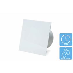 Badevrelsesventilator (hygrostat), 100mm/125mm, blank plexifront i hvid