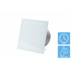 Ventilator til bad (damp/hygrostat), 100mm/125mm, blank hvid glasfront