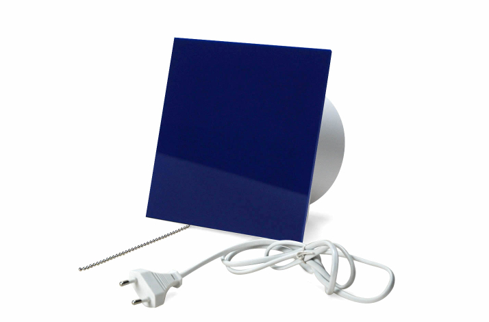 Ventilator med snoretrk, 100mm/125mm, plexiglas bl