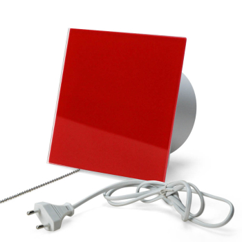 Ventilator med snoretrk, 100mm/125mm, blank rd glasfront